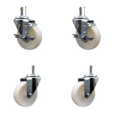 Service Caster 4'' Nylon Wheel Swivel 7/16'' Grip Ring Stem Caster Set 2 Brakes, 4PK SCC-GR20S414-NYS-TLB-716138-2-S-2